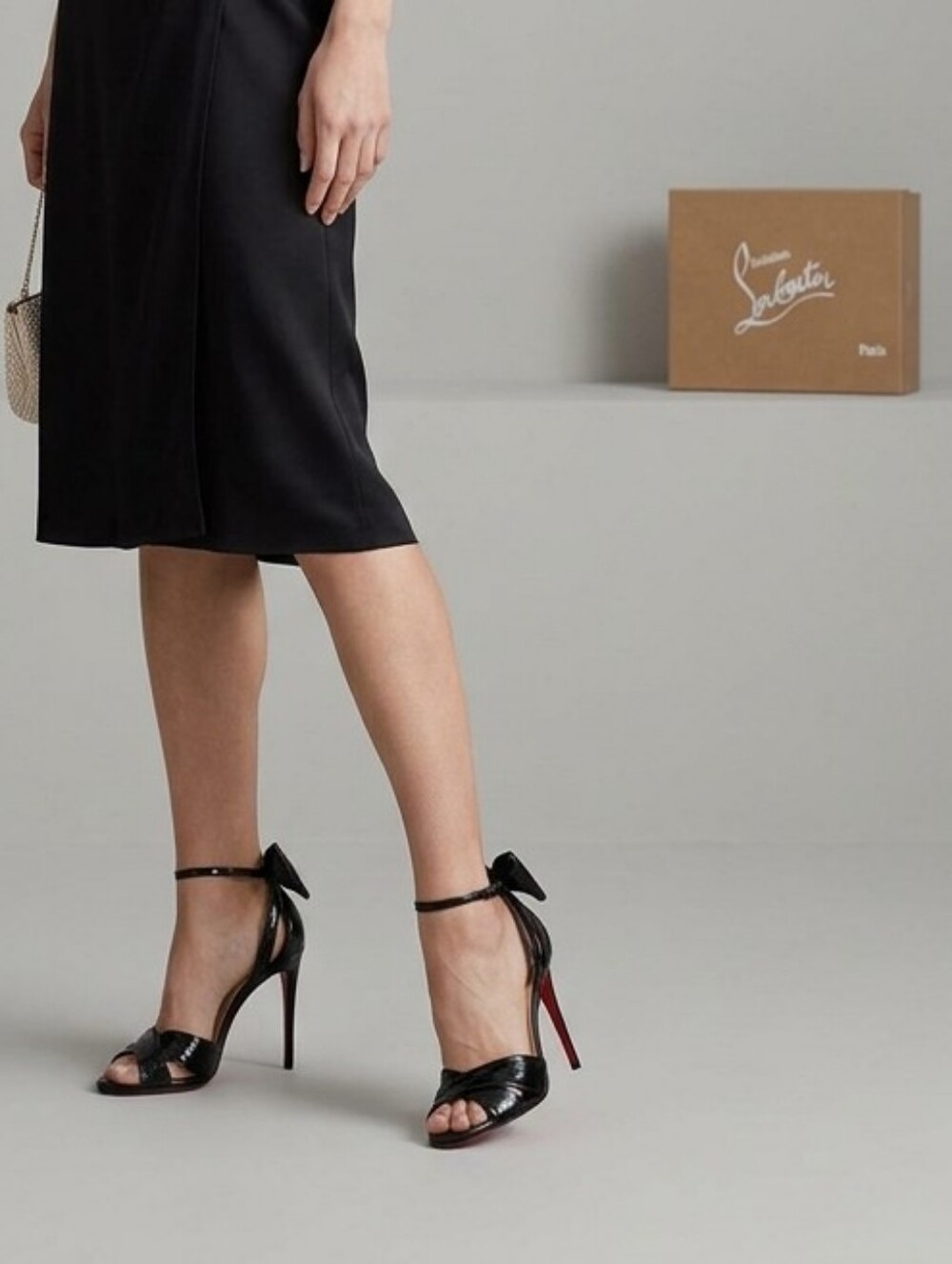 Christian Louboutin Black Leather Bow Ankle-Tie Heels 40 NIB!!!